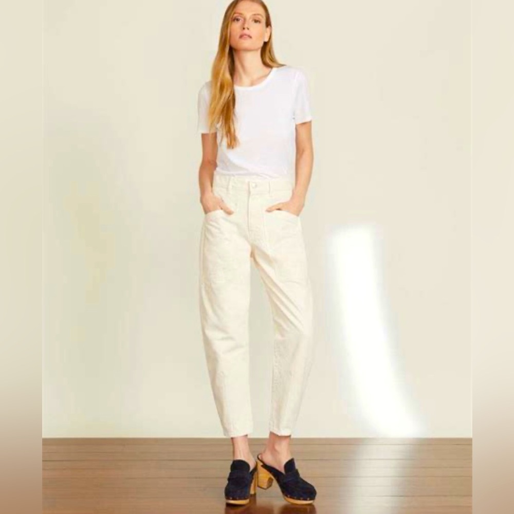 Veronica Beard Cream Cropped Ankle Pants